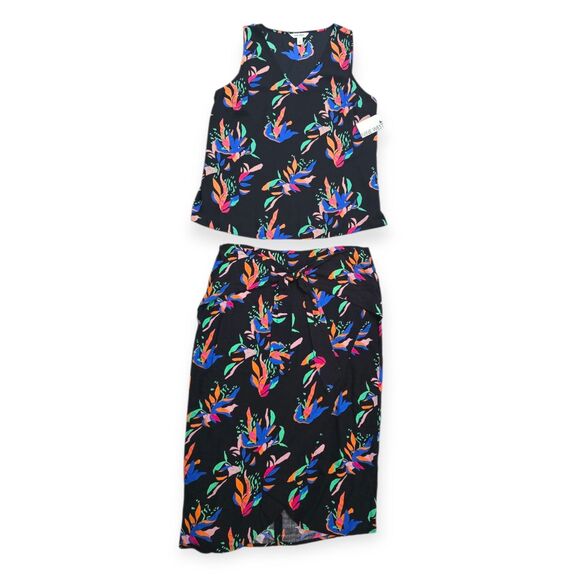 NWT Nine West Matching Set Tank And Sarong Skirt Women’s Size L Tropical Leaf